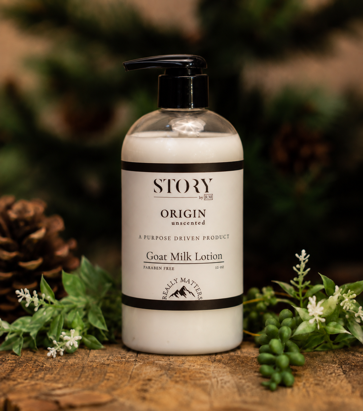 Story by RM Origin unscented goat milk lotion bottle