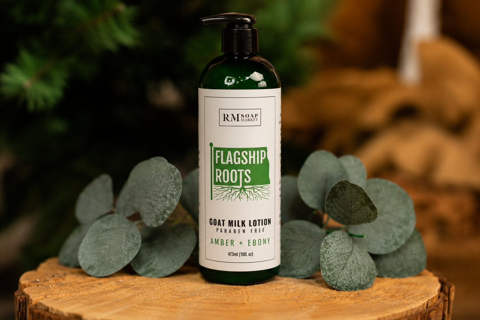 FLAGSHIP ROOTS Amber + Ebony Goat Milk Lotion 16oz